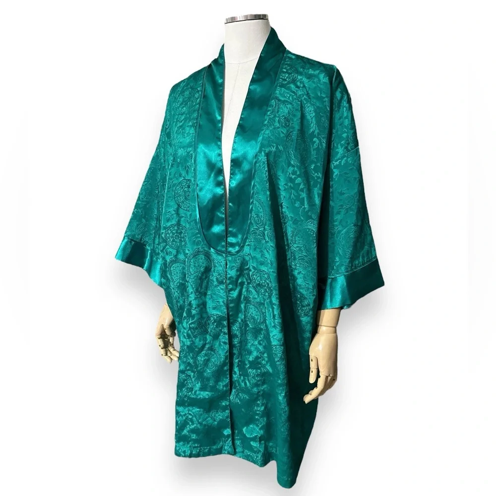 VICTORIA’S SECRET Emerald Green Silky Jacquard Robe GOLD LABEL VINTAGE